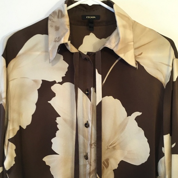 💕Escada 100% Silk Blouse Floral Print/Front Tie - Picture 4 of 8